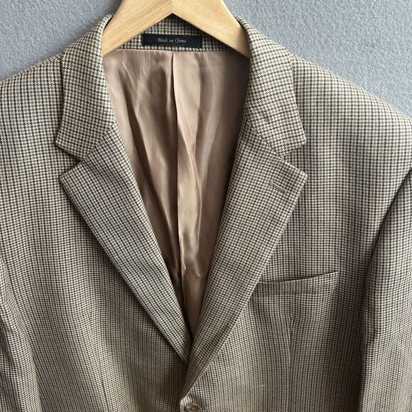 CHAPS Blazer Suit Jacket Mens 46 R Sport Coat Brown Black Houndstooth Silk Wool - Picture 4 of 16